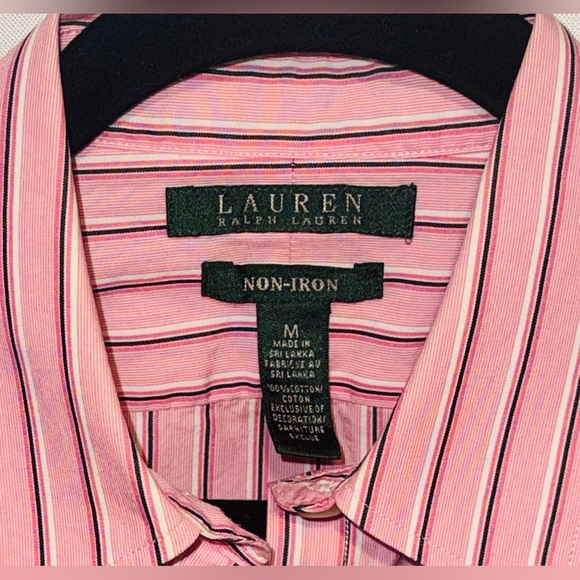 Lauren Ralph Lauren Button Up Shirt NON-IRON White Pink Pinstripe LRL Women’s M - Picture 2 of 12